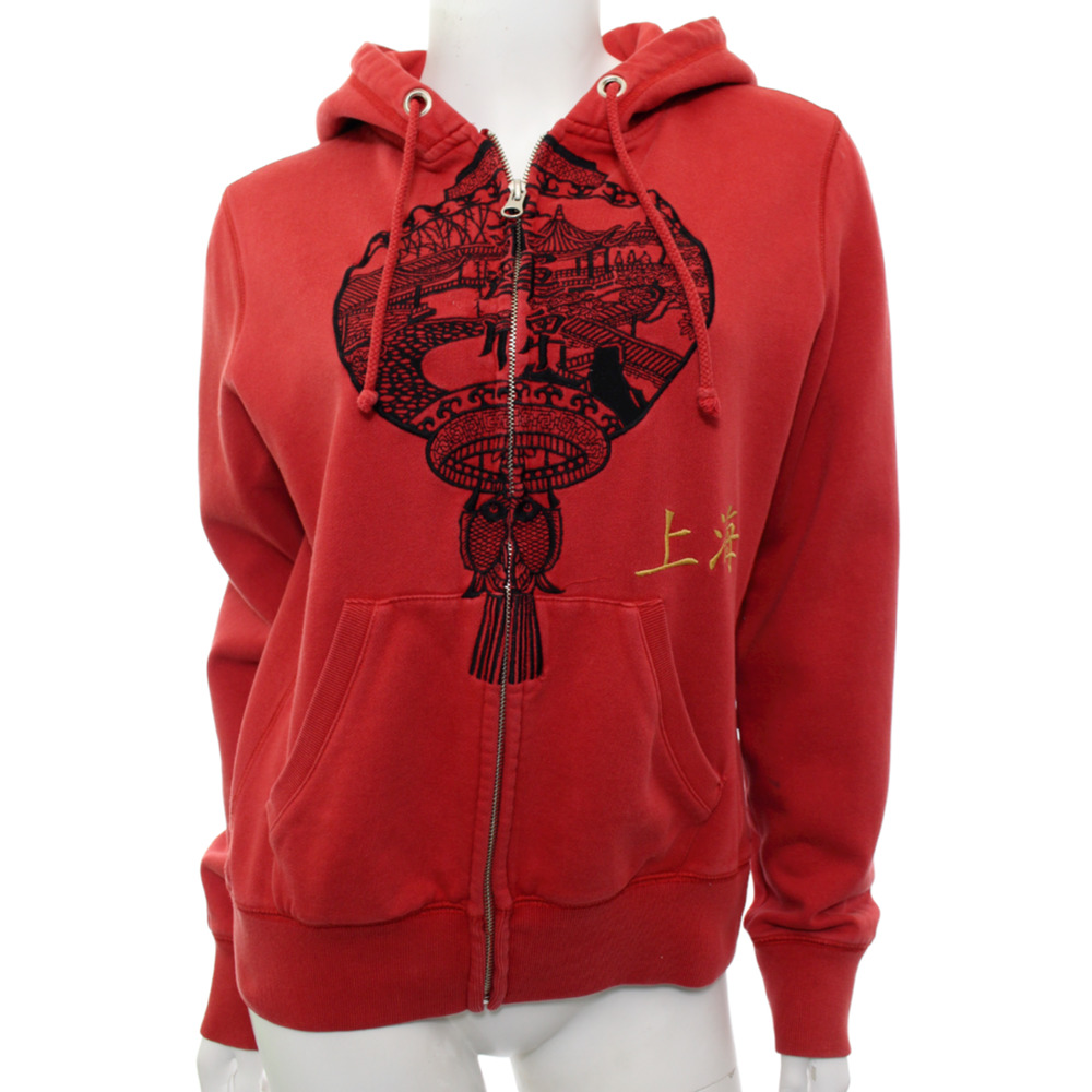 Lucky Brand Vtg Y2K Hoodie Sweatshirt Asian Embroidered